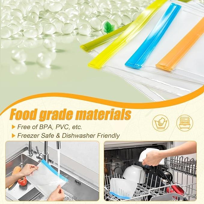 Reusable Silicone Food Bags Set Keep Food Fresh Leak-Proof Storage Kitchen Use
