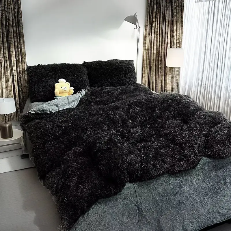 Luxury Pink Faux Fur Bedding Set 4PC Plush Duvet Cover Queen Size 90"x90" for Girls' Room Holiday Gift Cozy Winter Nights Warmth Luxurious Fuzzy Material