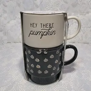 Hey There Pumpkin - Black and White Mug Set Stackable Drinkware Cups 16 oz.