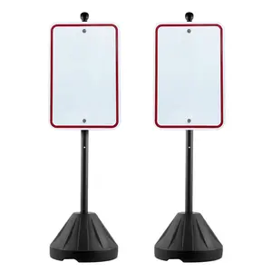 【fathersdaygift】VEVOR Portable Sign Post 5 ft Cast Iron Sign Post Holder with Hard Plastic Base & Wheels Movable Parking Sign Stand for No Parking Street SignsHandicap Parking Sign with BaseBolts NutsBlack