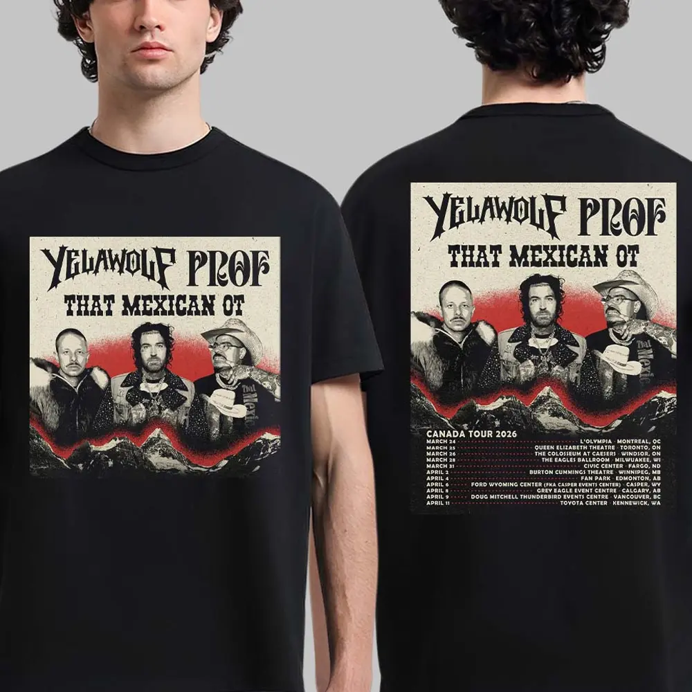Men's Cotton T-Shirt with Yelawolf, Prof & OT 2026 Tour Graphic, Shortsleeve Streetwear Top for Menswear, Sizes up to 5XL, 4Xl, 2Xl, All Seasons, 3Xl, Print, Round Neck, Basic, Fitted, Crew Neck, Tour Artwork, Clothes