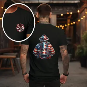 American Flag Firefighter T-Shirt, Firefighter Gear with Flag Graphic, Patriotic Fireman Cotton Tee, Support First Responders, Firefighter Apparel for Heroes