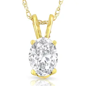 1/2Ct Certified Lab Grown Oval Diamond Solitaire Pendant Yellow Gold Necklace
