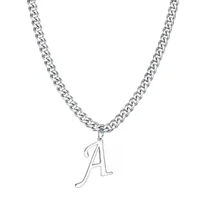 Stainless Steel Initial A-z Necklace For Men Women Cuban Chain Titanium Letter Pendant Charm Necklaces Accessories Woman Man 21 Inch