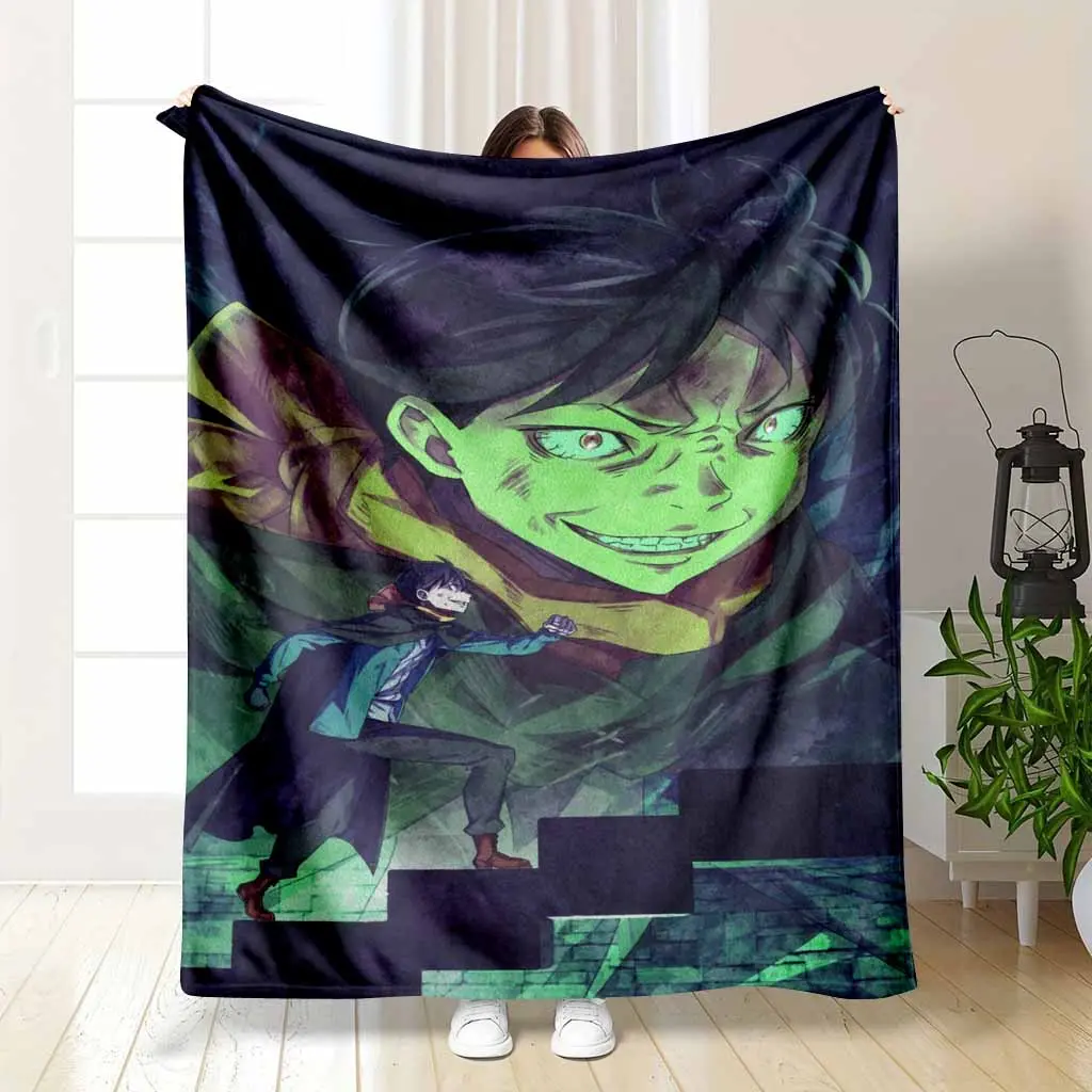 Dark Anime Sorcerer Flannel Blanket Green Glow Villain Portrait Print Soft Warm Lightweight Cozy Throw for Sofa Bed Dorm Movie Night Halloween Gift Gaming Room