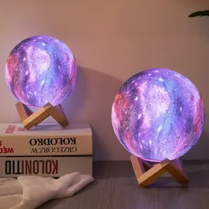 Magical Starlit Moonlight Galaxy Lamp 5.9", LED Night Light & Lamps for Bedroom, Remote & Touch Control Wooden Base Table Lamp, Ideal Gift for Women Kids