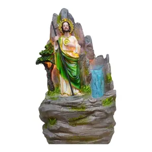 San Judas 12" inches Tall Fountain with Light Fuente St Jude Estatua - Detailed Figure with Green and Gold Fuente  Brand New Religious Decor Standing  Saint