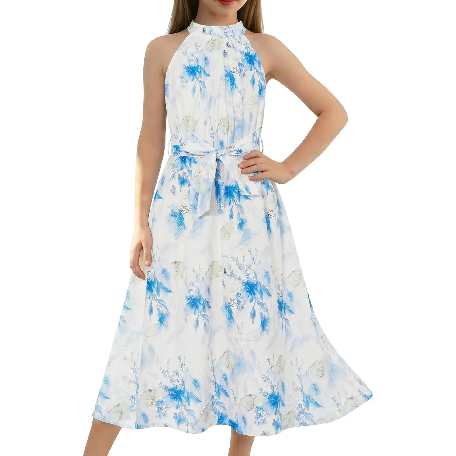 hawaiian halter neck dress Floral Halter Neck Hawaiian Beach Midi Dress