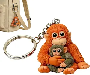 3D-Protect Punch The Monkey Keychain, Cute Monkey Holding Plush Toy Keychain for Backpack Purse Car Keys