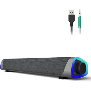 Computer Speakers, Colorful LED Lights with Switch Button, Surround Sound Portable Computer Sound Bar Speakers For Desktop, Gray