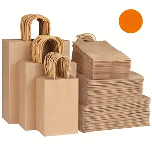90/120/150/180/210pcs Paper Bags, Paper Bags With Handles Bulk, 3 Different Sizes Gift Bags, Kraft Paper Bags, Shopping Bags, Retail Bags, Favor Bag, Easy To Classify, Convenient For Storage, For Wedding And Party Gift Wrappings