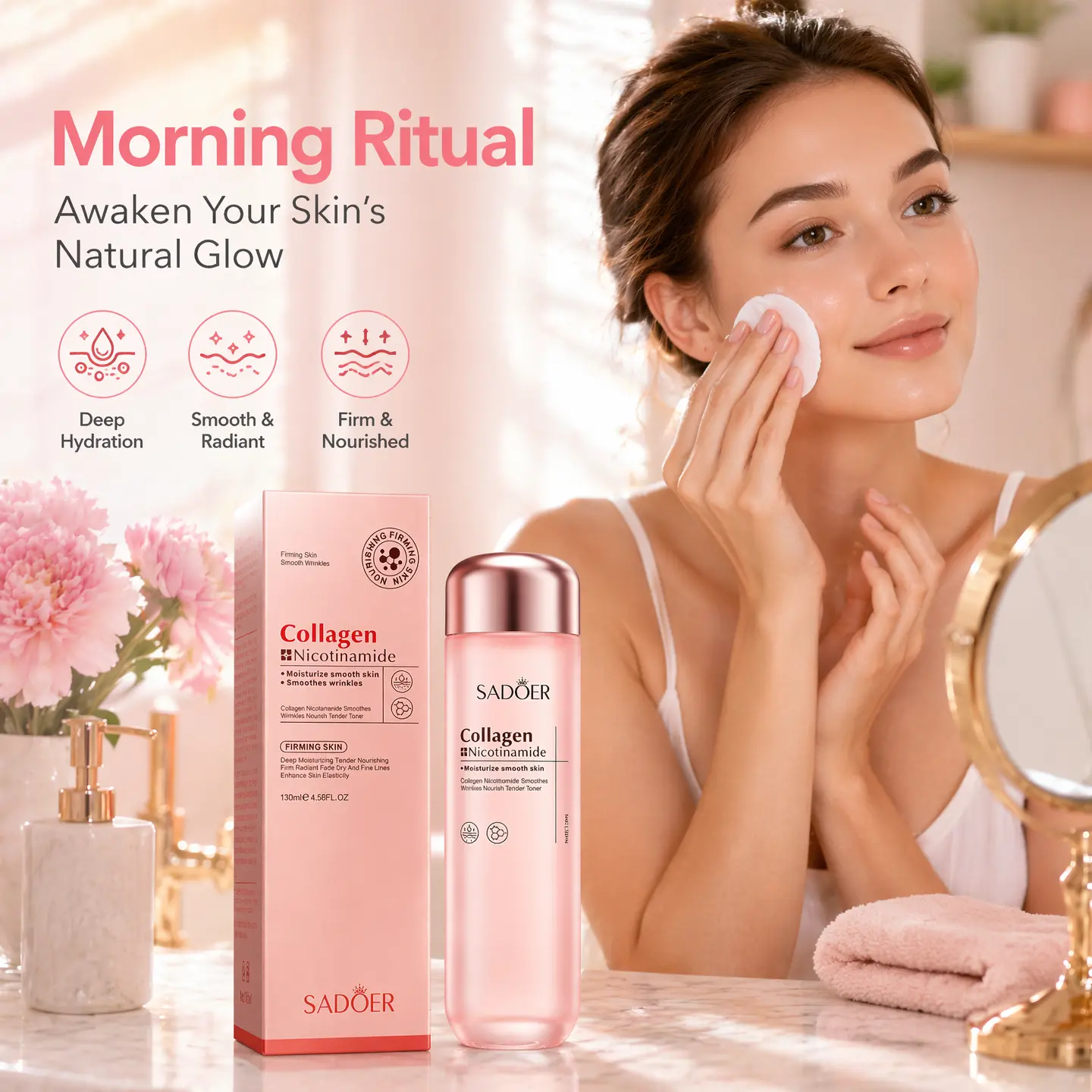 Collagen + Niacinamide Face Toner, Lightweight Hydrating Skincare Toner, Refreshing Watery Feel, Daily AM PM Routine & Makeup Prep