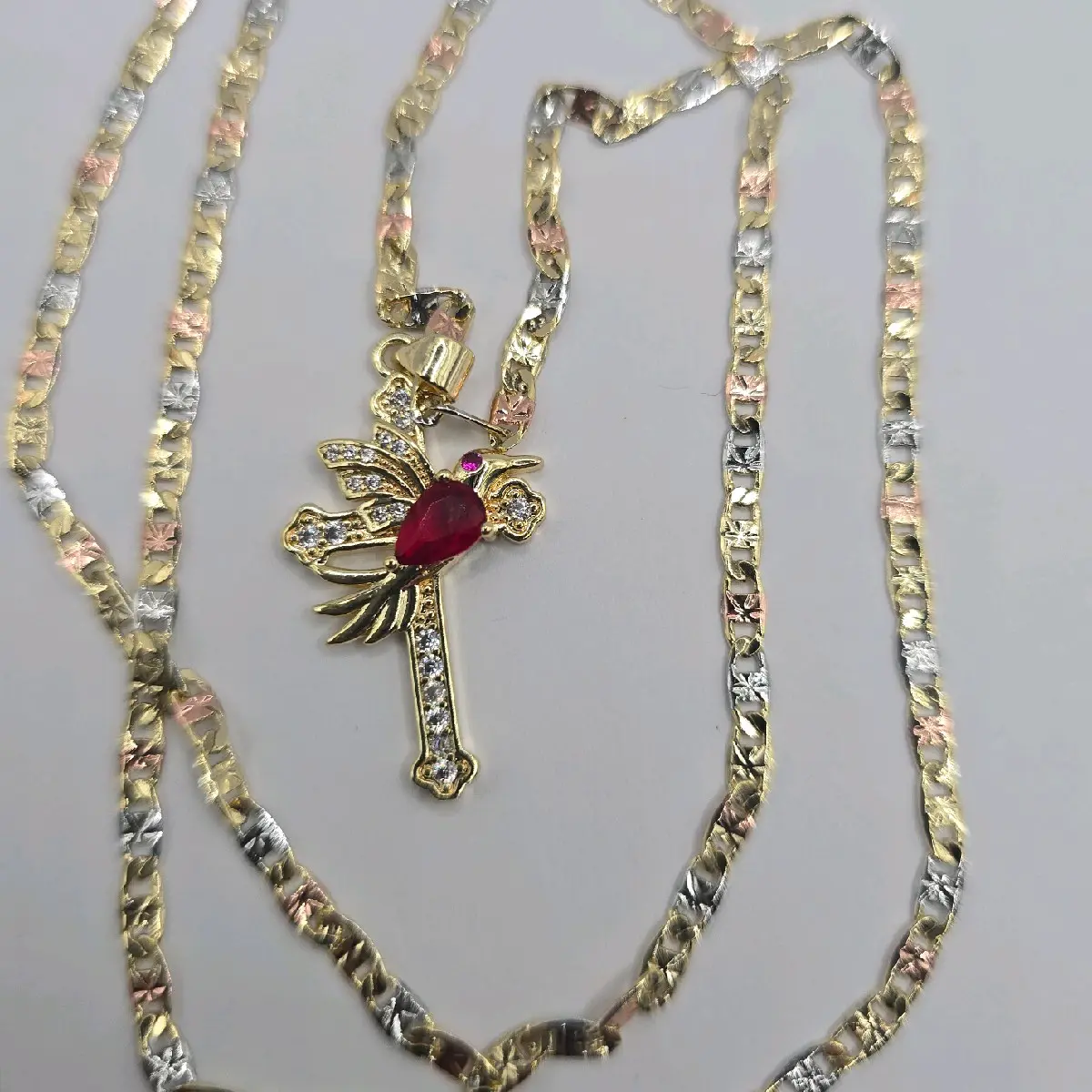 Cross beautiful style necklace gold-plated three colors 24"inches cross with dove of peace
