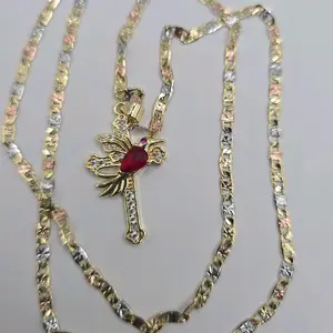 Cross beautiful style necklace gold-plated three colors 24"inches cross with dove of peace