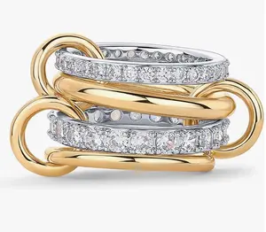 Interlocking three-layer women's interlocking stacking ring personalized mixed metal two-color couple ring wedding engagement jewelry birthday anniversary gift