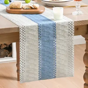 Sky Blue Farmhouse Rustic Table Runner, Seasonal Hollow Dining Table Decoration for Home Party Decor 12x72 Inch