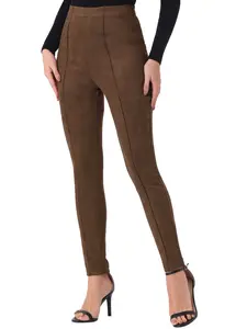 INSPIRE CHIC Women's Faux Suede Leggings High Waisted Stretch Slim Casual Pants Coffee