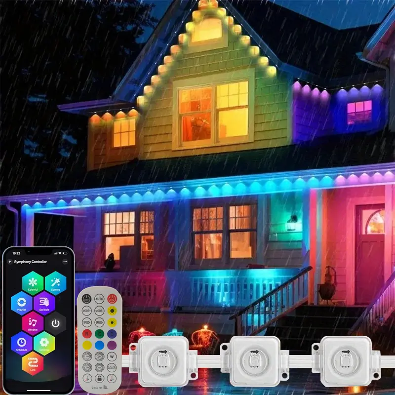 permanent  outdoor  lights 200ft permanent Outdoor Light,RGB Eaves Light ,DIY Scence Modes IP67 Waterproof Outdoor Under Eave Lighting ,led Light for Decor,Garden Decor,House,Party
