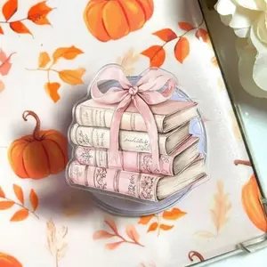 Pink Book Stack Phone Grip, Coquette Reader Aesthetic Pop Socket, MagSafe Compatible Grip Stand, Cute Book Lover Holder for iPhone Android Kindle Gift