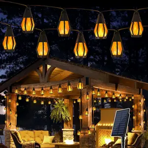 Solar String Lights for Outside, 21Ft Patio Lights with 10 Flickering Flame Light Bulbs,  Warm White Solar  Outdoor Light for Garden Yard Patio Gazebo Bistro Cafe Party Decoration