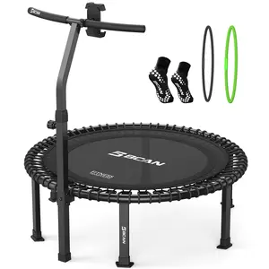 BCAN BT4 40"/ 48" Soft Land Pro Adult Bungee Rebounder Trampoline, 500lb Capacity, Adjustable Tension Bungees, One-Piece Frame, Quiet Indoor Cardio w/Handle, Phone Holder & Socks