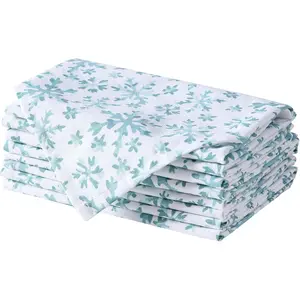 Frozen Blue Snowflakes Cotton Christmas Fabric Napkins, Set of 8, Blue and White Snowflake Holiday Print, Winter Cotton Xmas Easy Care Table Linens