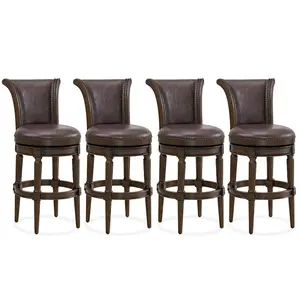 ROME + OAK Runyan Bar Stool, Dark Walnut & Vintage Brown Vegan Leather, Set of 4