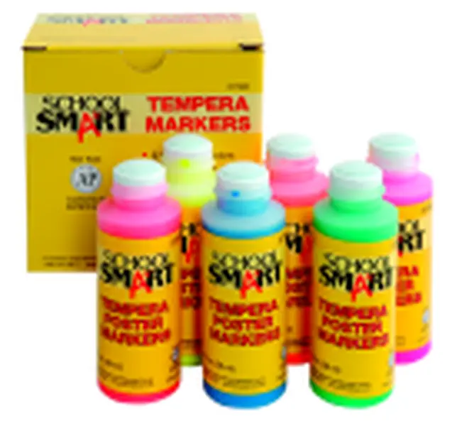 School Smart Non-Toxic Tempera Fluorescent Poster Markers & Highlighters Set - 2 Oz, 6-Piece (Office Stationery Writing Tool)