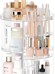 Rotating Makeup Organizer, DIY 8 Adjustable Layers Spinning Skincare Organizer, Cosmetic Display Case with Brush Holder Perfume Tray, Multi-Function Storage Carousel for Vanity Bathroom Countertop