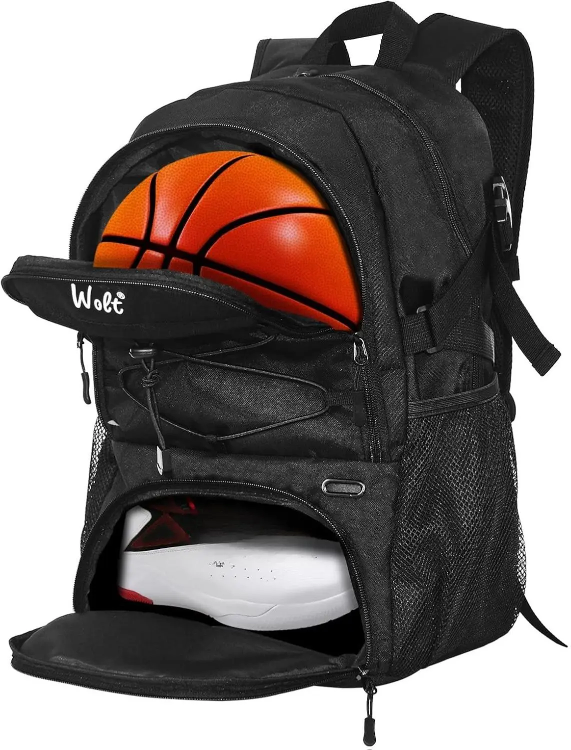 WOLT Basketball Backpack Large Sports Bag with Separate Ball Holder & Shoes Compartment, Best for Basketball, Soccer,Gym