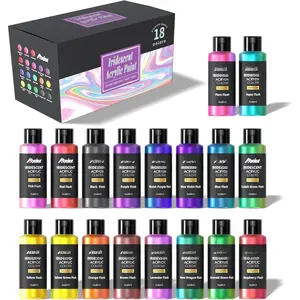 Iridescent  , Set of 18 Chameleon Colors, 2 oz/60ml Bottles, Color-shifting, , High Viscosity, Blendable, Paints on Rocks Crafts Canvas , Fabric, Ceramic & Stone