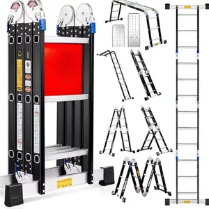 Ladder 7 in 1 Multi-Purpose Ladder Aluminium Extension Ladder 12Ft Folding Adjustable Telescoping Step Ladder Heavy Duty Ladder