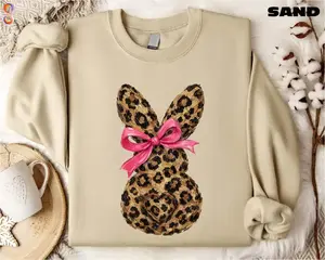 Leopard Bunny Sweatshirt, Girly Easter Sweatshirt, Easter Bunny Sweater, Holiday Animal Print Sweatshirt, Leopard Print Lover Sweatshirt - LORA ATCHER