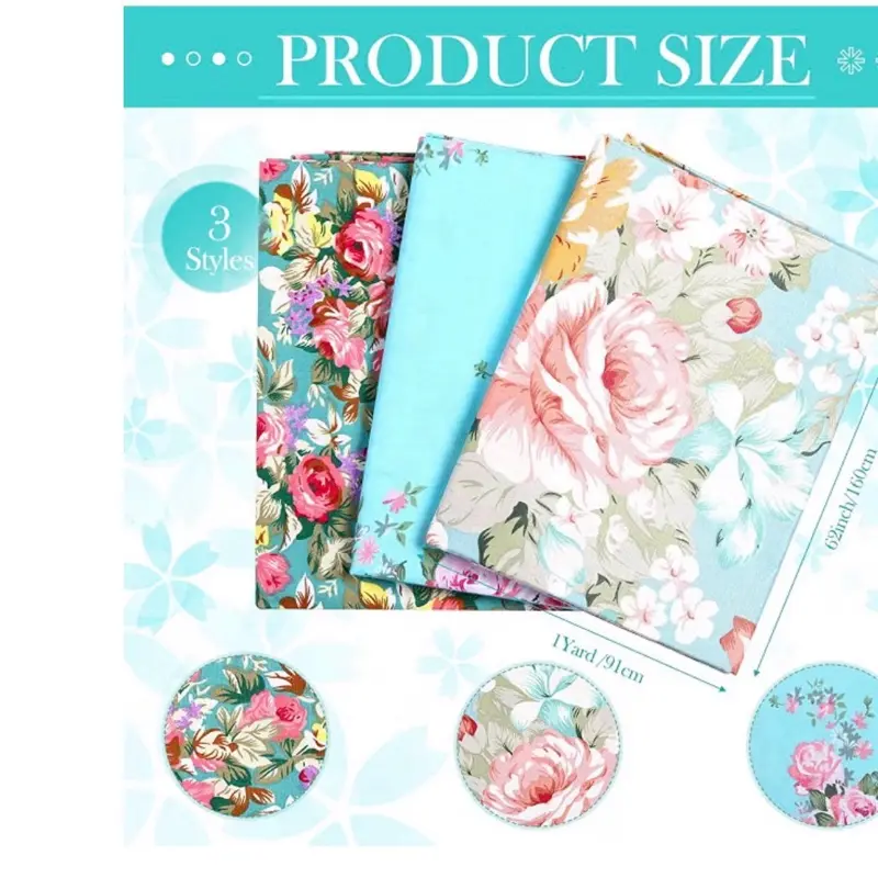 Boao 3 Pieces 36 x 62 Inch Wide Vintage Floral Cotton Fabric Rose Flowers Pattern Fabric Precut Print Quilting Romantic for Sewing Craft DIY Making Home Decoration(Elegant Style)