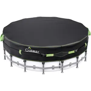 500D Pool Cover 14FT Round [2025 Upgraded Fabric] Solar Pool Covers for Above Ground Pools, New Super Windproof Gel-Coated Tarp Straps, Swimming Pool Covers with UV Protection