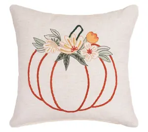 18" x 18" Autumn Botanical Pumpkin Throw Pillowby Valerie