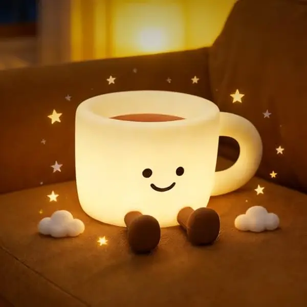 Coffee Cup Night Light, 3 Level Dimmable 30 Timer 7 Colors Nightlight Cute Lamps Silicone Squishy Light USB Rechargeable Bedside Touch Lamp for Baby Desk Dorm Decor Birthday Gift