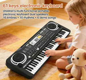 61 Keys USB Electronic Organ Kids Electric Piano with Microphone Black Digital Music Electronic Keyboard Built-in Stereo Speakers with 16 Tones 10 Rhythms 6 Demo Songs Kids Gift Musical Instrument Portable Dual-Speaker