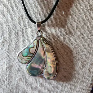 Paua Abalone Sea Shell Butterfly Wing & Corded Necklace