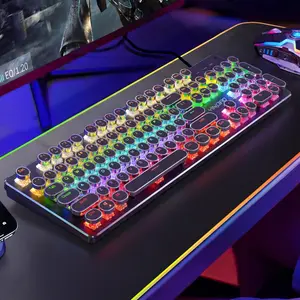 Wired Backlit Mechanical Keyboard — Punk-Style Round Keycaps (Colorful Lighting Effects) | Ergonomic Gaming Keyboard | RGB Backlighting | USB Plug-and-Play | ABS Keycaps | Full-Size Layout — Suitable for PC, Laptops, Office, and Gaming Use