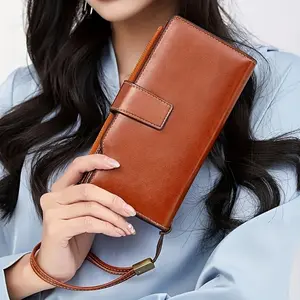 Women's Elegant Solid Color Long Wallet with Wrist Strap, Rfid Wristlet Purse, Wallet Cards Women Multi-Functional Zipper,Credit Card Holder, Passport & Ticket Organizer, Fits Large Screen Phone, Stylish Design, Durable & Water-Resistant