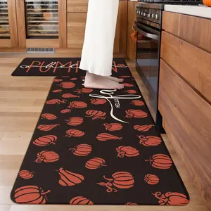 Fall Autumn Pumpkin Burnt Orange Black Kitchen Rug Sets [2 PCs], Anti-,  Non-Slip Kitchen Mats Heavy Duty Comfort  Rug for Kitchen, Floor, Laundry,17"x29"+17"x47"