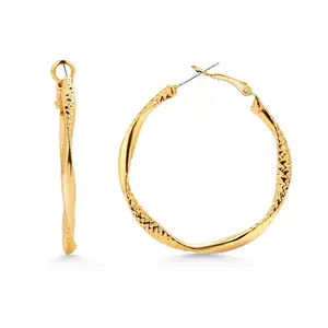 18k Gold Plated Base Metal Textured Hoop Earrings