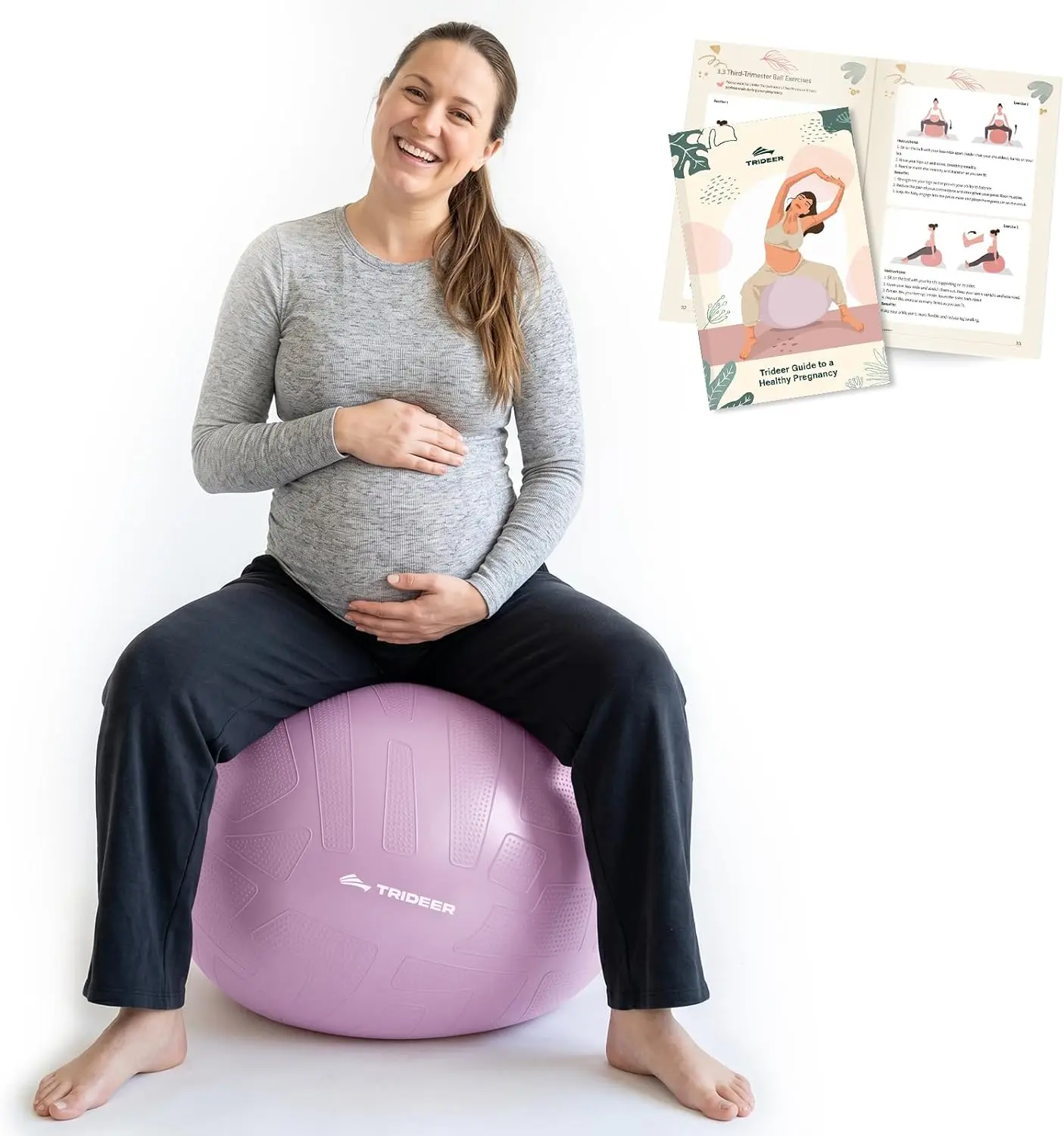Trideer Pregnancy Birthing Gym & Fitness Ball, 1.7mm Extra Thick Anti-Burst Non-Slip Stability Ball (440LB Capacity) with Maternity Recovery Guide & Baby Memory Book, Gym Ball,sohochic
