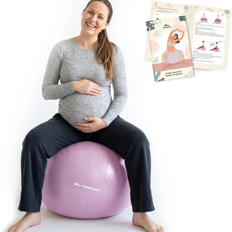Trideer 1.7mm Thickness Extra Thickness Anti-Burst Non-Slip Fitness Ball (Gym Ball) - 440LB Capacity, 65cm, 400g Home Workout Equipment for Pregnancy & Labor, Maternity Recovery Guide, Complimentary Baby Memory Book, Sohochic Accessory