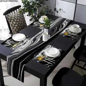 2D flat printing, 1 piece/4 pieces/6 pieces/8 pieces/5 pieces set/7 pieces table flag placemat set, black and white marble pattern, wedding holiday birthday gift, kitchen table decoration, home party decoration