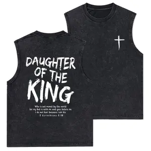 Daughter Of The King Christian Washed Tank Top, Gym Essential, Vintage Casual Crewneck Short Sleeves Menswear T-shirt Classic Cotton Fabric Streetwear