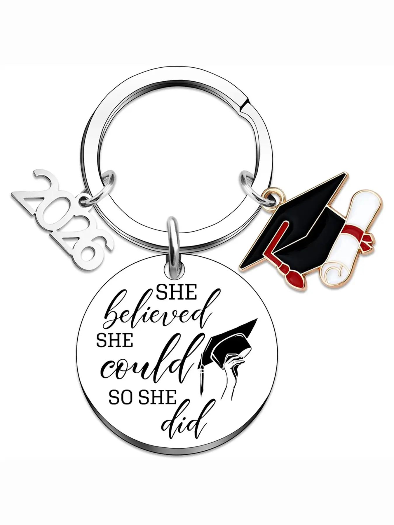 Migpio 2026 Graduation Keychain, Metal Keychains, She Believed She Could so She Did, Perfect Gift for High School, College, Mba Graduates, Casual Style