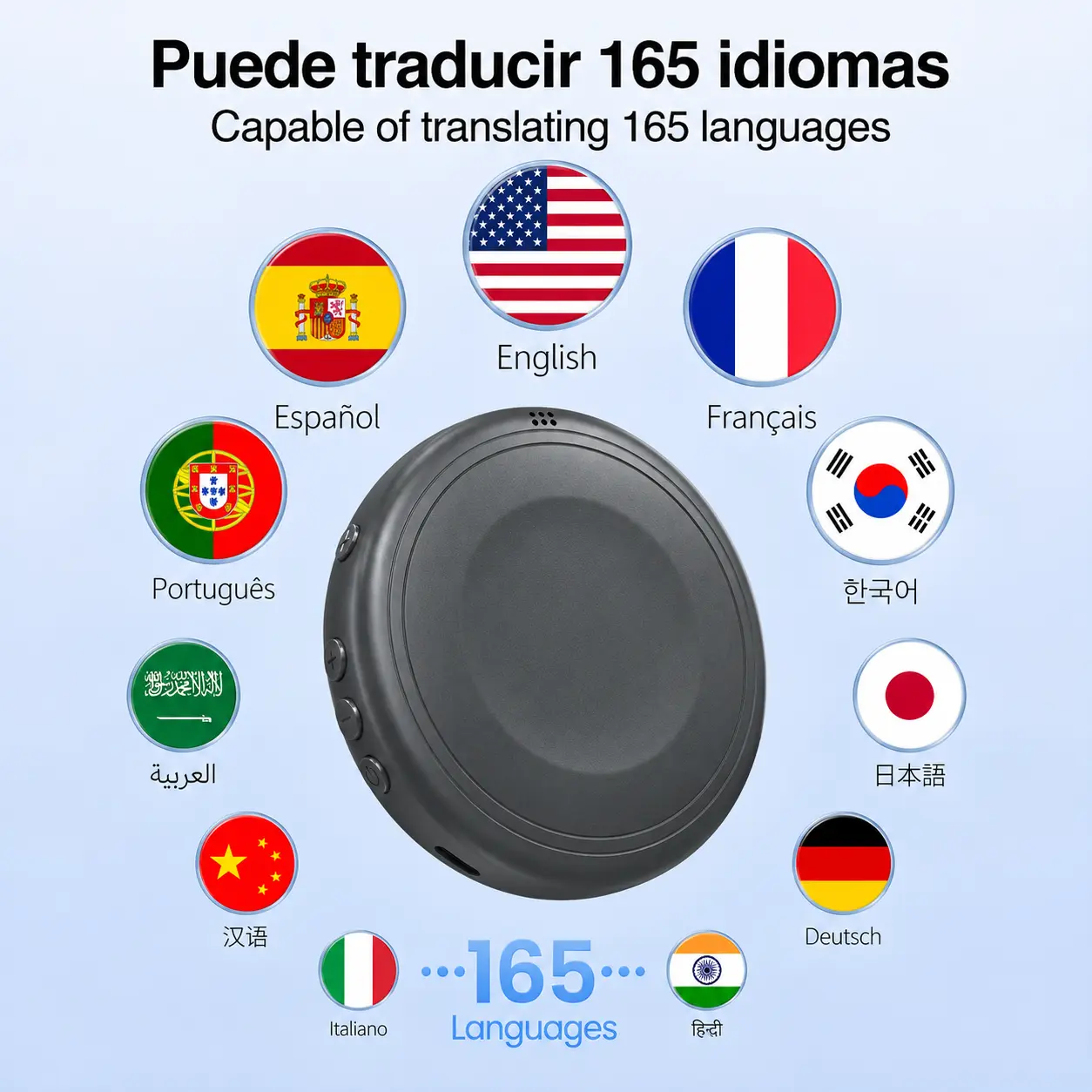 Bluetooth Language Translator Tutor - Wireless Electronic Learning Device, 165-Language Support, Spanish & English Practice Companion, Accents Help, Restaurant Scenario Assistance, Wireless/Wired