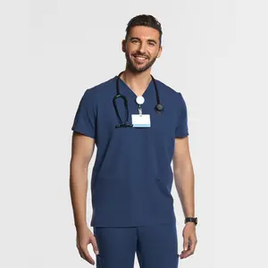 Men's Three Pocket Scrub Top - Black Medical Uniform with Three Pockets for Comfort and Functionality
